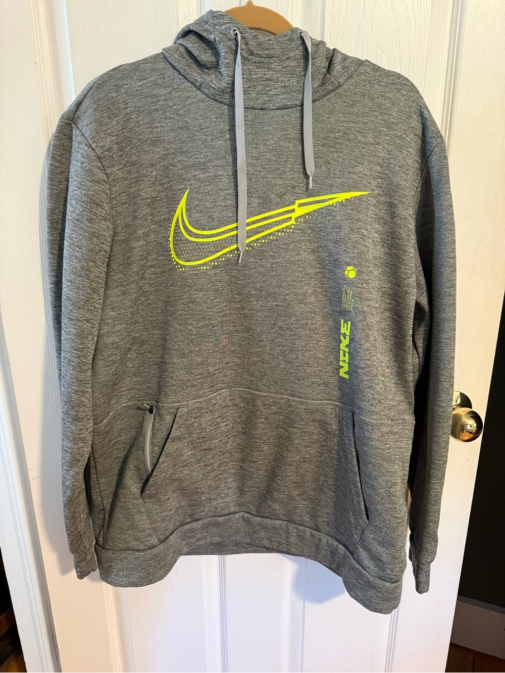 Nike Men’s Gray Crewneck Hoodie with Neon Yellow Swoosh
